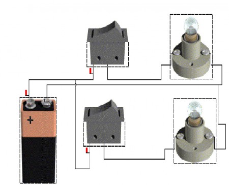 Circuito simple de dos interruptores y dos lamparas